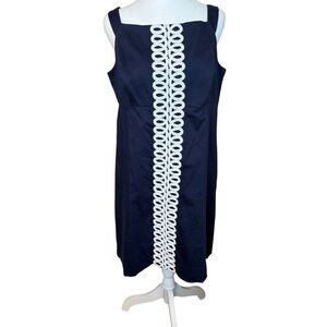 Lilly Pulitzer Classic Shift Dress Size 12 Navy White Trim Wedding Guest Career